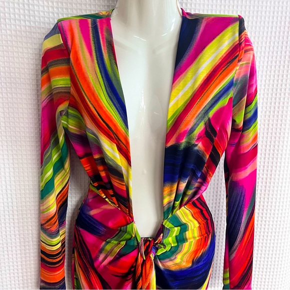 Fashion Nova ladies long sleeve vibrant colored bodycon dress size large - Picture 2 of 9